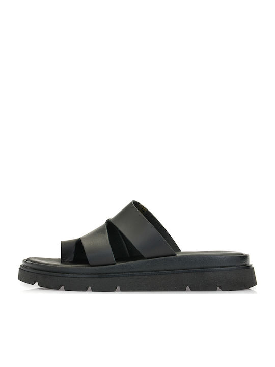 Δερμάτινα Γυναικεία Ανατομικά Σανδάλια Flatforms Μαύρα