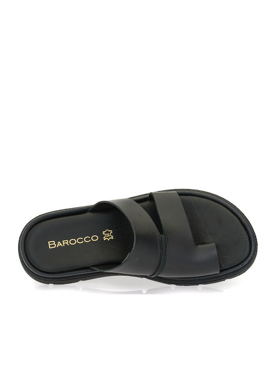 Δερμάτινα Γυναικεία Ανατομικά Σανδάλια Flatforms Μαύρα