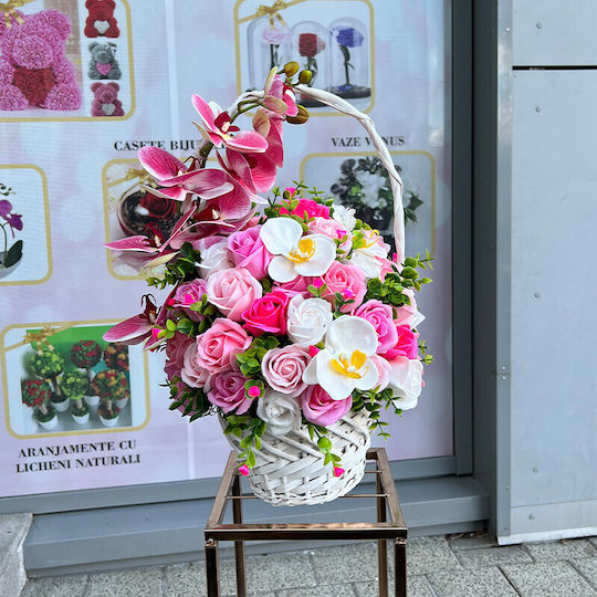 Coș Royal Orchid Orhidee Săpun Trandafiri Accesorizați Flori și Plante Artificiale Roz Alb Fuchsia Coș Royal Orchid Orhidee Săpun Trandafiri Accesorizați Flori și Plante Artificiale Roz Alb Fuchsia