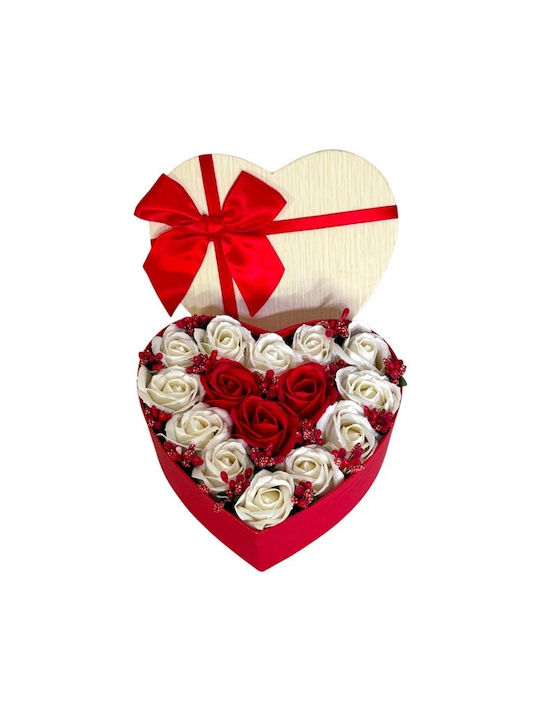 Intimissimo Floral Arrangement 15 Soap Roses Artisan Stamens Heart-shaped Box White-red Intimissimo Floral Arrangement 15 Soap Roses Artisan Stamens Heart-shaped Box White-red