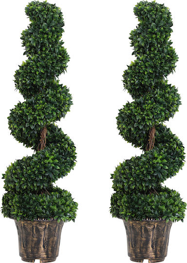 Outsunny Set 2 Plante Artificiale Box Spirală Pentru Interior și Exterior Ghiveci Ø32x120 cm Verzi 844-265v01