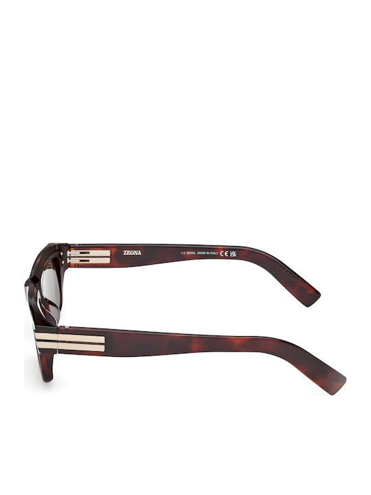 Zegna Men's Sunglasses with Brown Tartaruga Horn-Rimmed Frame and Brown Lenses EZ0282 54N