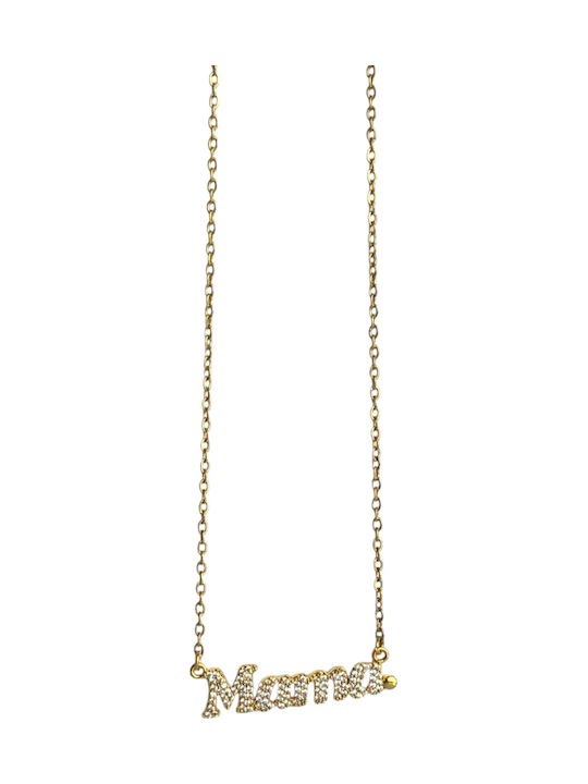 Mama Necklace in Gold Plated Steel with Zircon
