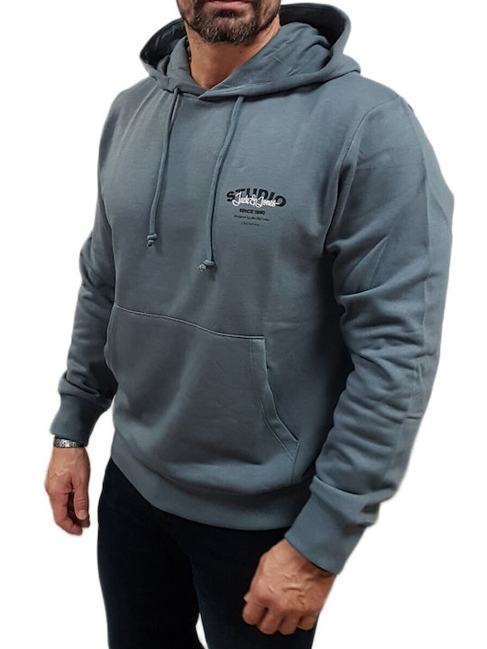Jack & Jones Sweat Φούτερ Stormy Weather - Blau mit Kapuze