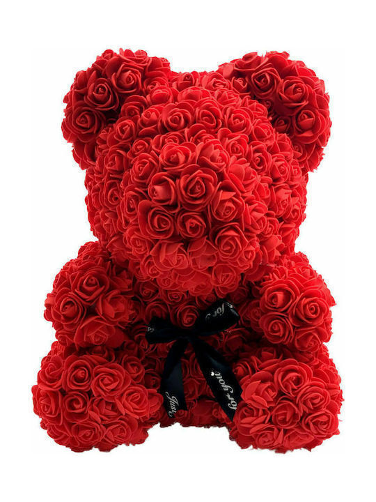 Bear of Artificial Roses Red 40cm in Box Tres Chic