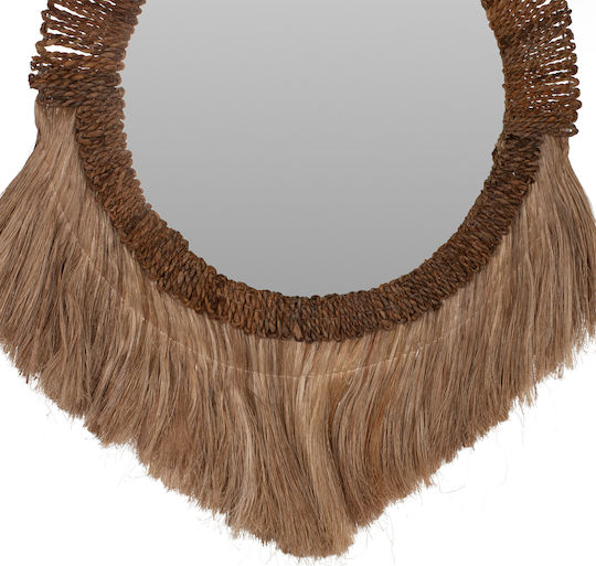 Oglindă de Perete cu Ramă din Rattan Bej 90x70cm