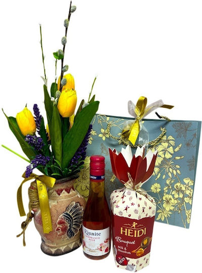 Set Elegant De Lalele Aurii Aranjament Floral În Vază Vin Rosé Heidi Praline Set Elegant De Lalele Aurii Aranjament Floral În Vază Vin Rosé Heidi Praline