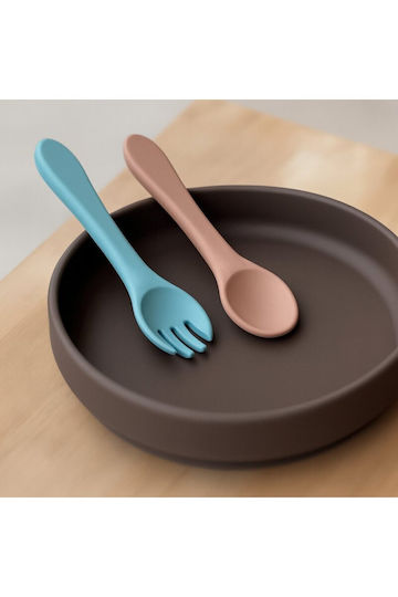 Petite & Mars Set Tacâmuri Pentru Bebeluși cu Indicator de Temperatură din Silicon pentru 6+ Luni Verzi 6 Bucăți