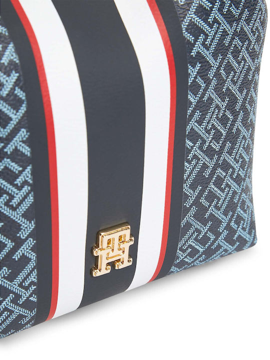 Stripe Leder Damen Schultertasche Blau