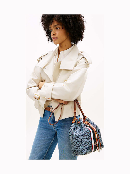 Stripe Leder Damen Schultertasche Blau
