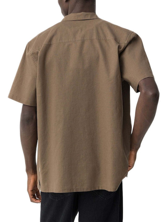 Tiffosi Short Sleeve Linen Shirt in Regular Fit Brown