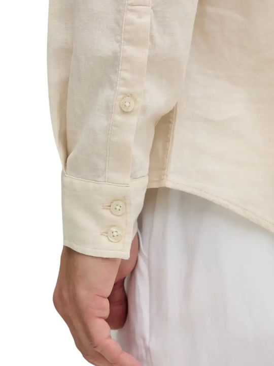 Langärmeliges Leinen-Herrenhemd in Normale Passform Beige