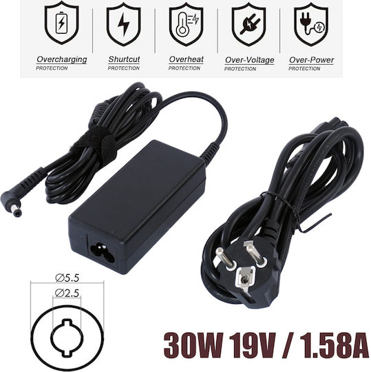 Ac Adapter Laptop Charger 30W 19V 1.58A for HP with Detachable Power Cord