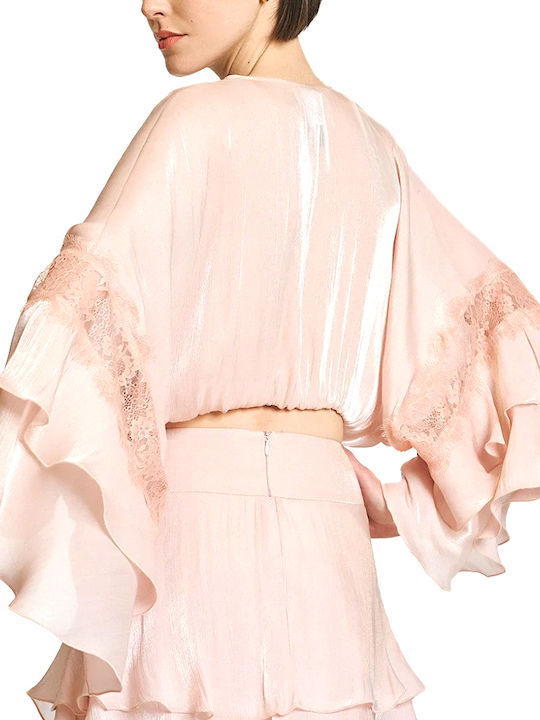 Access Damen Crop Top Langärmelig mit V-Ausschnitt Rosa Access Damen Crop Top Langärmelig mit V-Ausschnitt Rosa