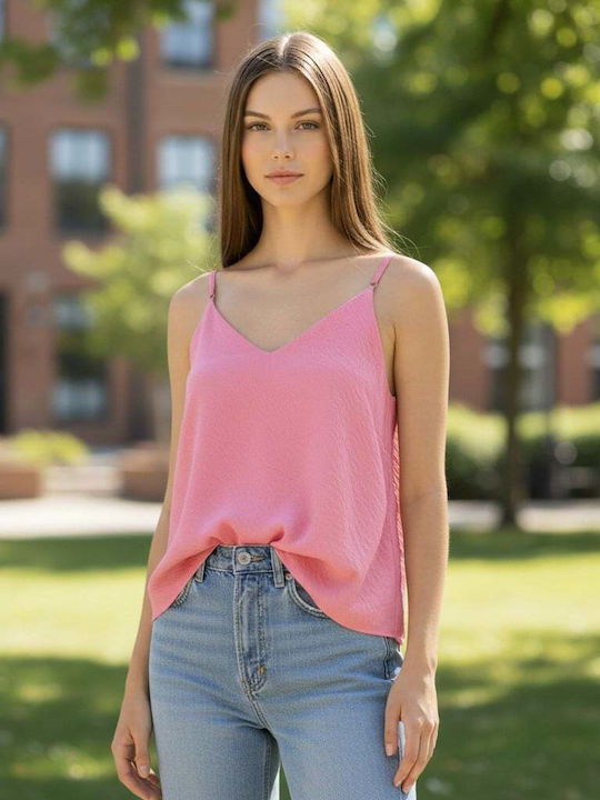 Women's Blouse with Spaghetti Straps and V-Neck Pink
