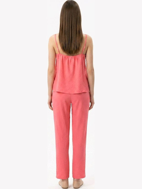 Women's Blouse with Spaghetti Straps and V-Neck Pink