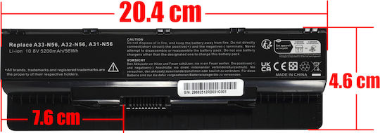 10.8v Съвместима Батерия за Asus ROG Asus N76v N46jv N76vm N76vz N76vj N76vb N76 N46vb N46vj N46vm A32-n56 A31-n56 A33-n56 с 5200mAh