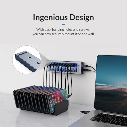 Orico Хъб 7 Порта USB 3.0 с Връзка USB-A Сив