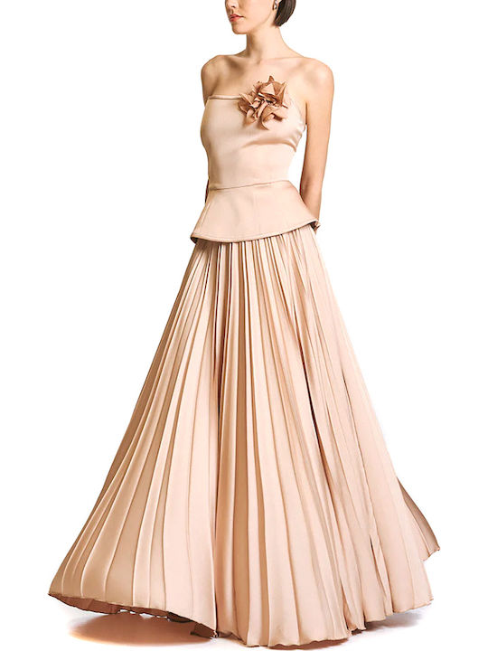 Γυναικεία Μπλούζα Strapless Floral Μπεζ