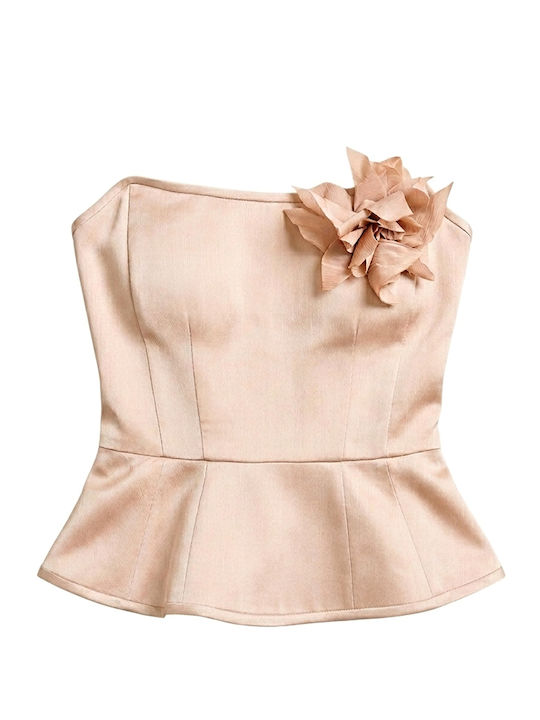 Γυναικεία Μπλούζα Strapless Floral Μπεζ