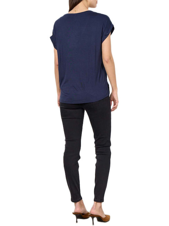 Women's Satin Blouse with V-Neck Blue