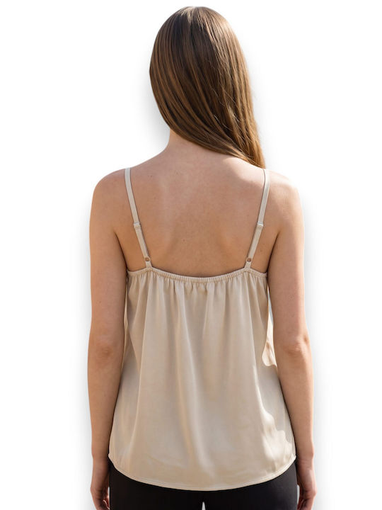 Women's Blouse with Spaghetti Straps & V-Neckline Champagne