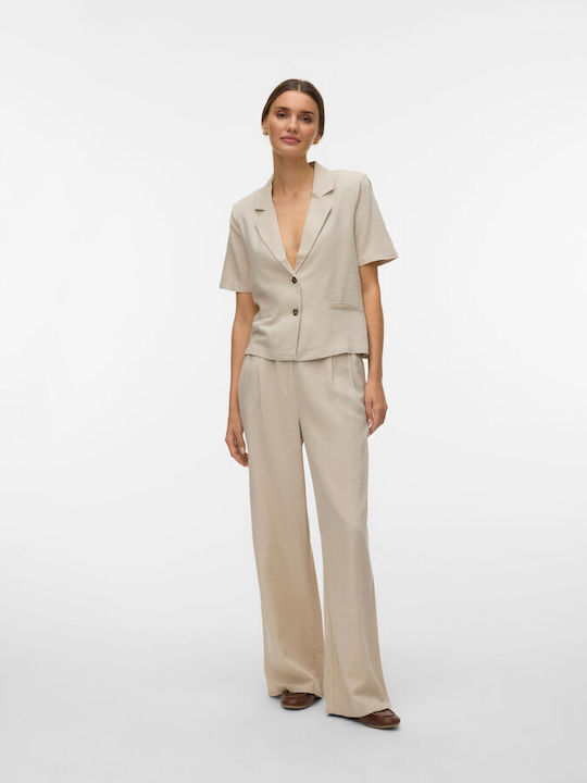 Nila Damen Leinen Pantaloona mit Gummiband Silver Lining