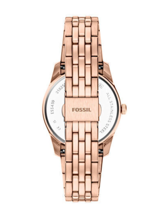 Fossil Scarlette Womens Battery Watch With Pink Gold Metal Bracelet