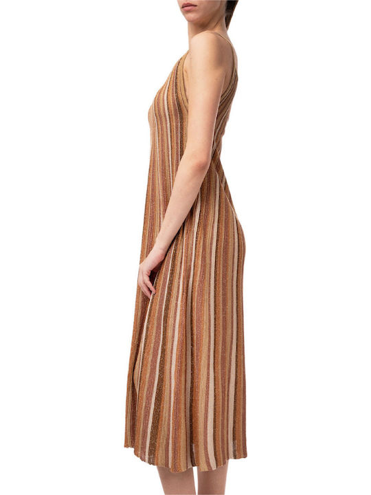Καλοκαιρινό Midi Βραδινό Φόρεμα Tan Gold-bronze Beige-summer Camel-mocca