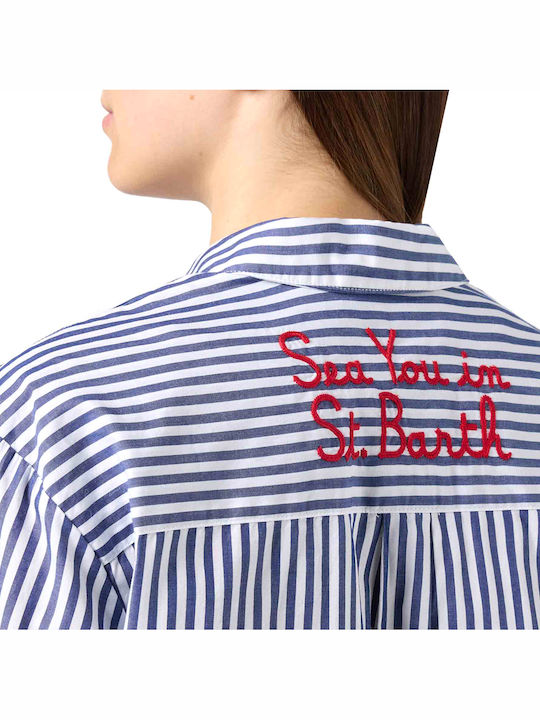 Brigitte Long Sleeve Women's Shirt White- Blue Striped