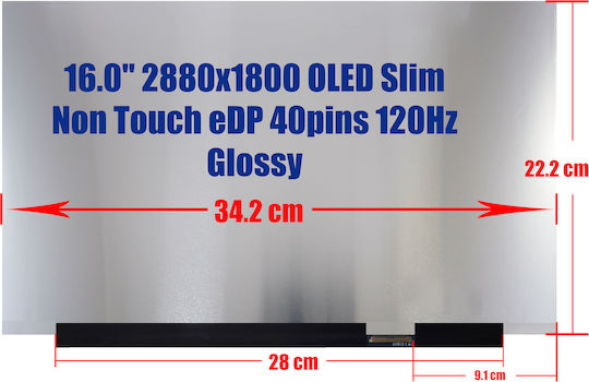 Laptop Screen 16" Slim Touch 2880x1800 Glossy 40 Pin for Lenovo Ideapad Pro 5 16iah10 83jm 16akp10 83jn 16asp10 83ls 5d11r64277 Atna60hr01 1-SCR0735