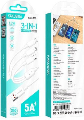 Kakusiga Mehrere Anschlusskabel USB zu Typ-C / Blitzschlag / Micro-USB Kabel 5A Weiß 1,2m KSC-1021