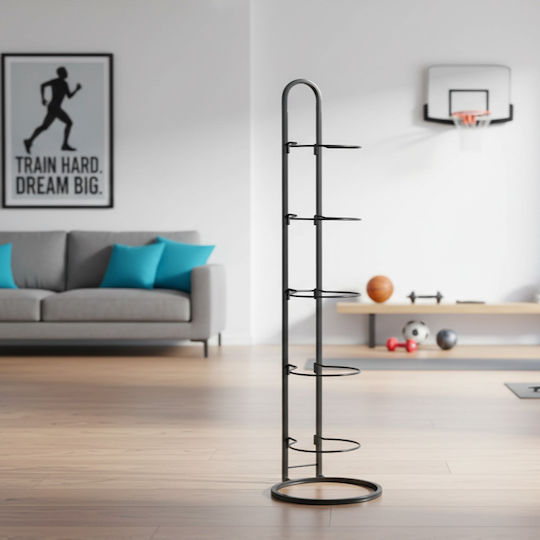 Suport Vertical Pentru Minge Zola 5 Sloturi Metal Fotbal Baschet Volei 23.5 X 115.5 Cm Negru
