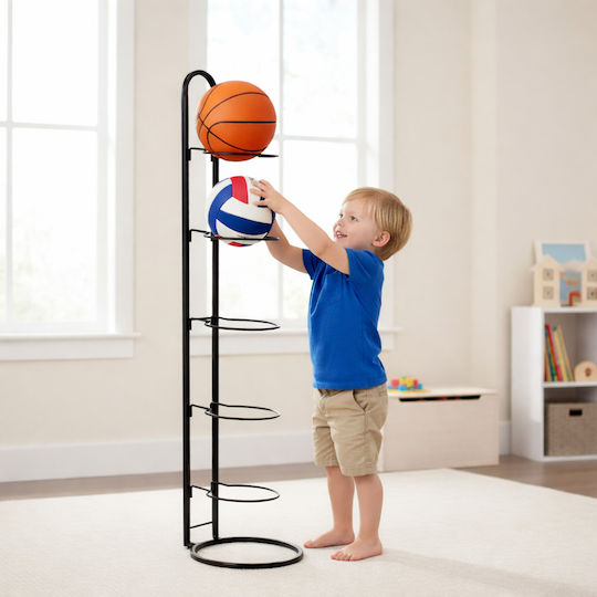 Suport Vertical Pentru Minge Zola 5 Sloturi Metal Fotbal Baschet Volei 23.5 X 115.5 Cm Negru