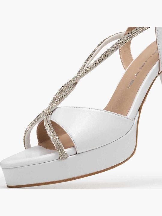 Leather Sandals with Strass White