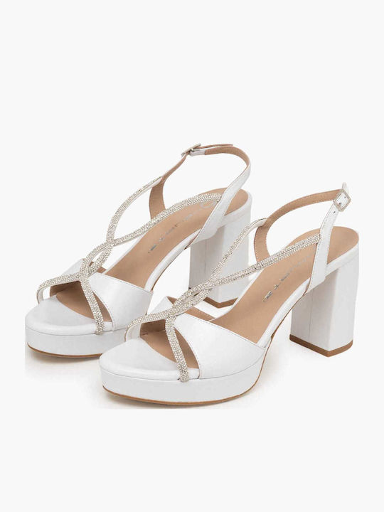 Leather Sandals with Strass White