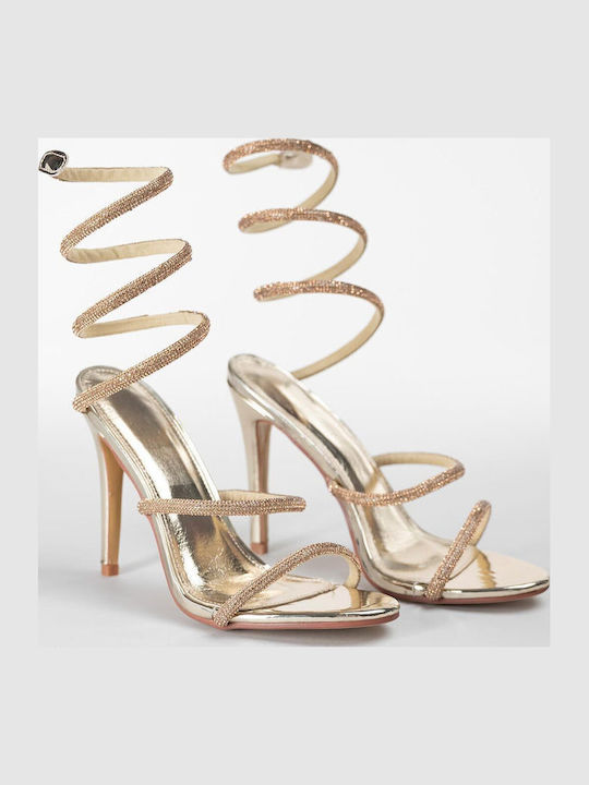 Women's Sandals in Gold Patent Leather with Strass