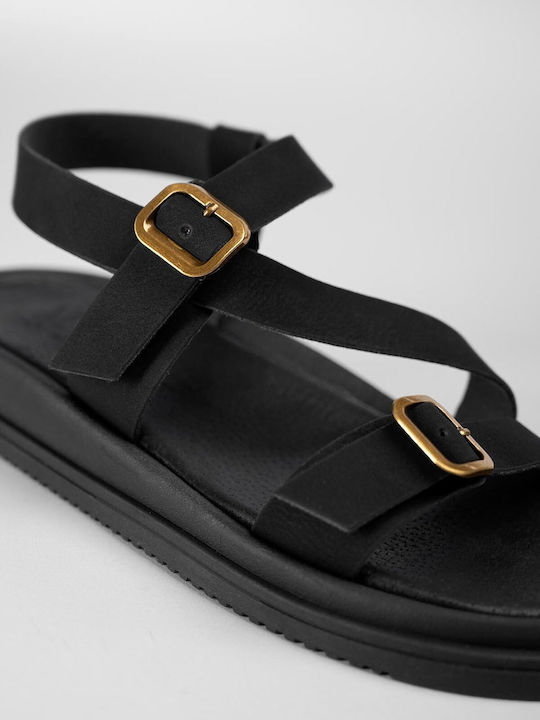 Leather Women's Flat Sandals Black
