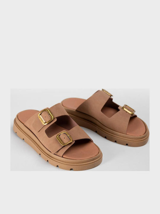 Δερμάτινα Γυναικεία Σανδάλια Flatforms Ταμπά