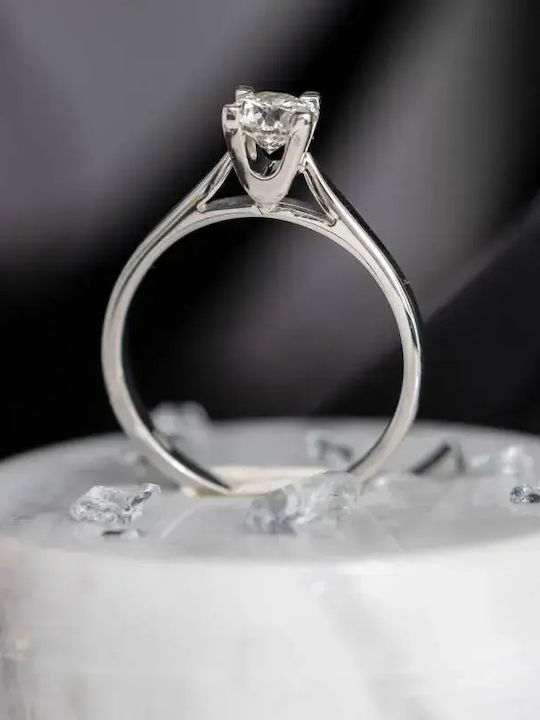 Inel Din Aur Alb 18K Cu Diamant