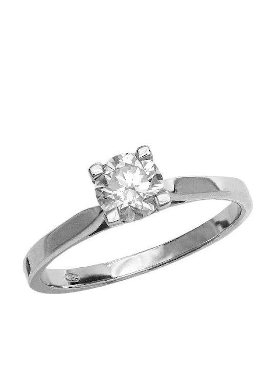 Inel Din Aur Alb 18K Cu Diamant