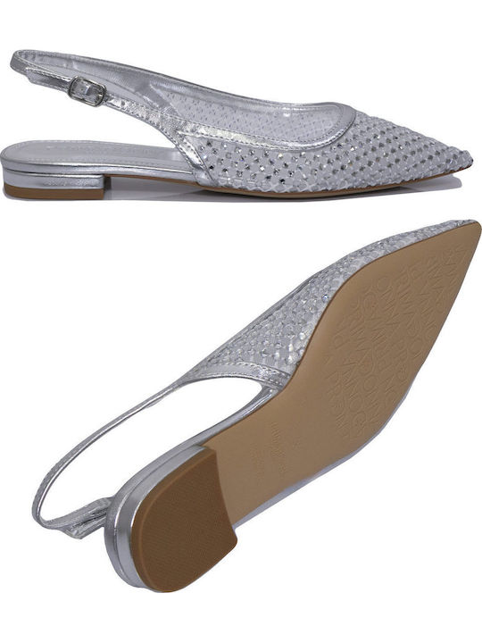 Pantofi Balerini Pentru Femei Slingback Cu Curea În Culoare Argintie