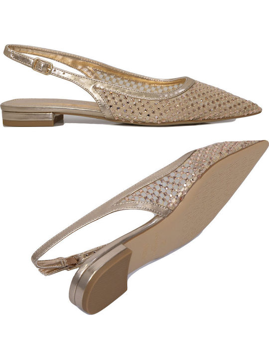 Pantofi Balerini Pentru Femei Slingback Cu Curea În Culoare Aurie