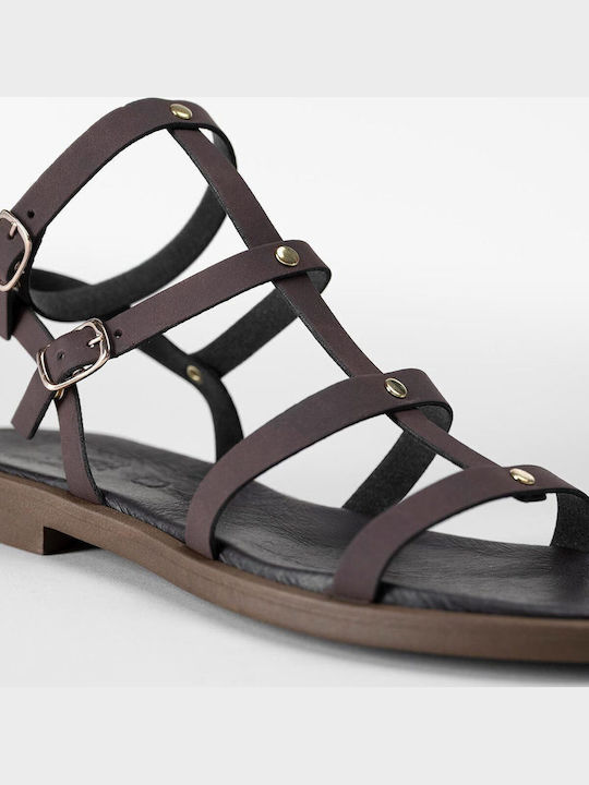 Leather Women's Flat Sandals Gladiator Brown