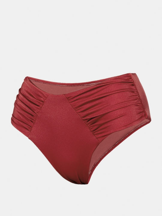 Bikini Slip Talie Înaltă Burgundia