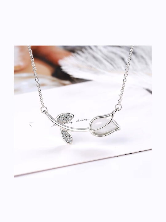 By Queen Silver Minimal Elegant Tulip Necklace With Zircon