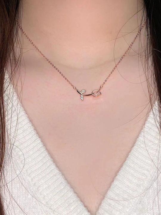 By Queen Ασημένιο Rose Gold Plated Κολιέ Τουλίπα Mε Ζιργκόν