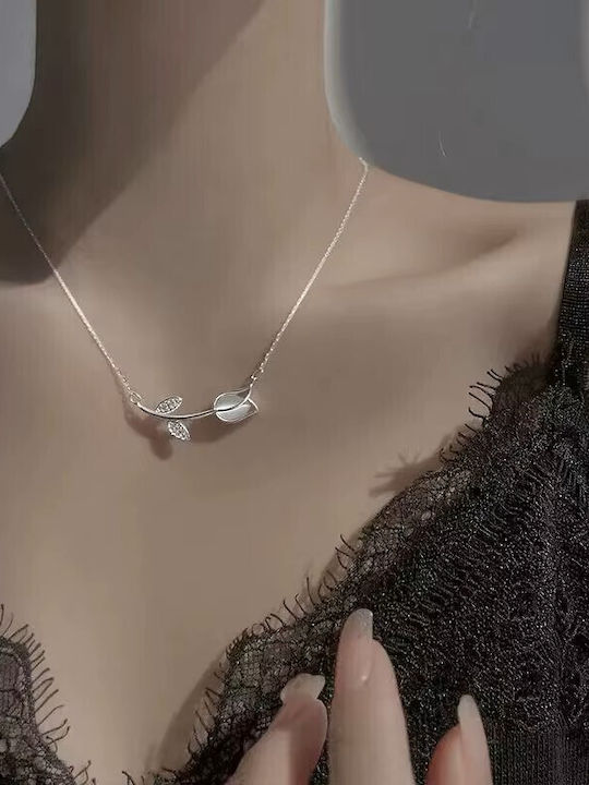 By Queen Silver Minimal Elegant Tulip Necklace With Zircon