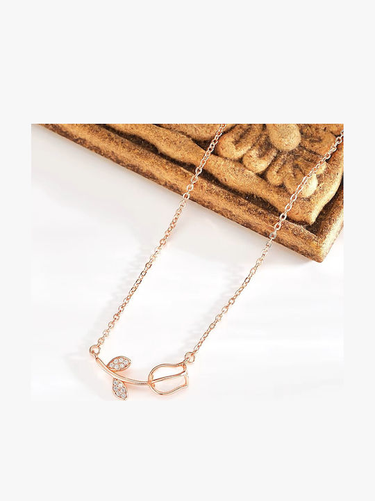 By Queen Ασημένιο Rose Gold Plated Κολιέ Τουλίπα Mε Ζιργκόν