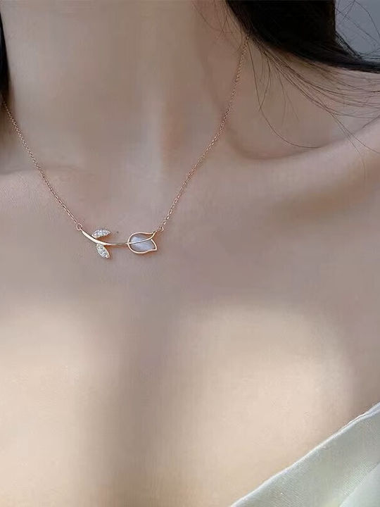 By Queen Ασημένιο Rose Gold Plated Κολιέ Τουλίπα Mε Ζιργκόν